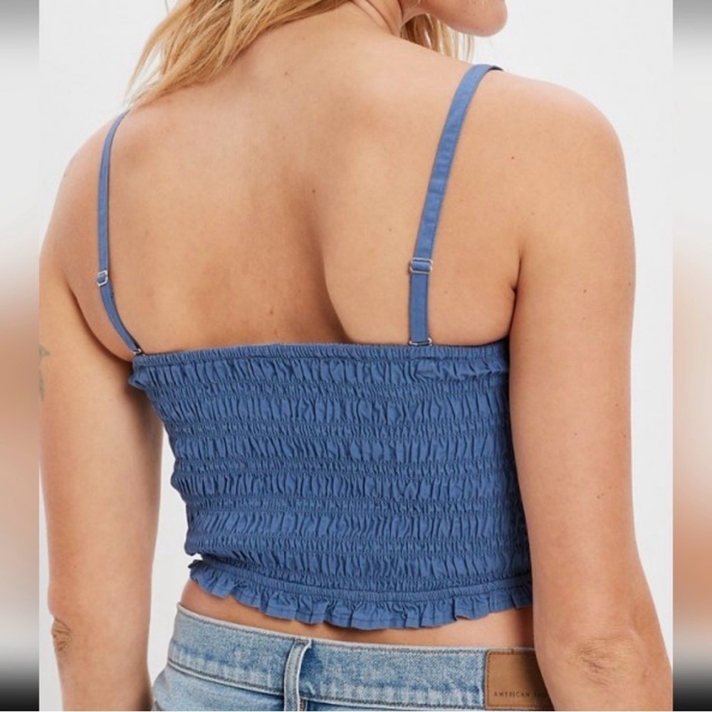 *NWT* American Eagle Blue Smocked Corset Sleeveless Crop Tube Top, Size Medium - Picture 3 of 12